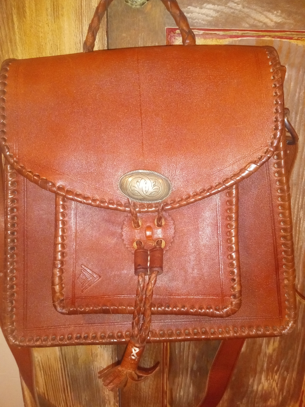 Silpada Incentive Earned Rare Cognac Brown Braided Leather Backpack